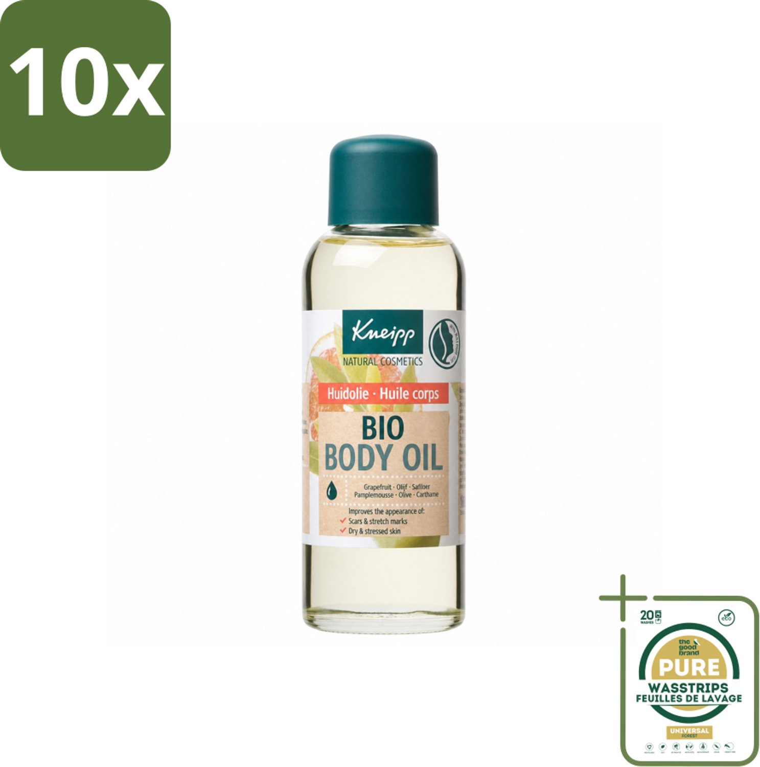 10 x Kneipp - Huidolie - Bio - Voor striae & littekens - 100 ml - Wasstrips - Huidverzorging - Striae - Littekens - Droge Huid - Huidelasticiteit
