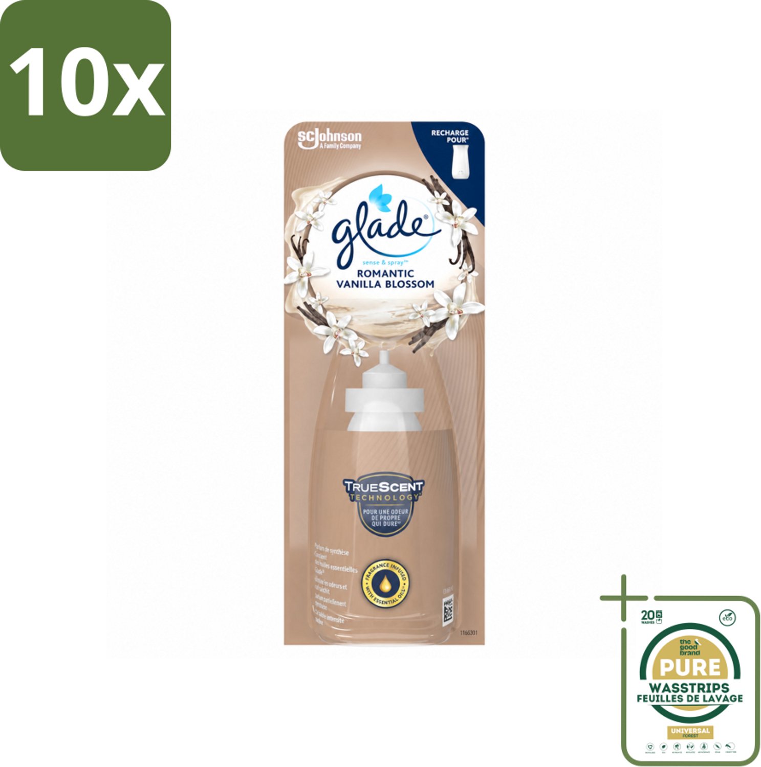 10 x Glade - Sense & Spray - Romantic Vanillebloesem - 18 ml - Wasstrips - Romantisch Geur - Geurafgifte - Luchtverfrisser - Geur In Huis - Geur In Badkamer