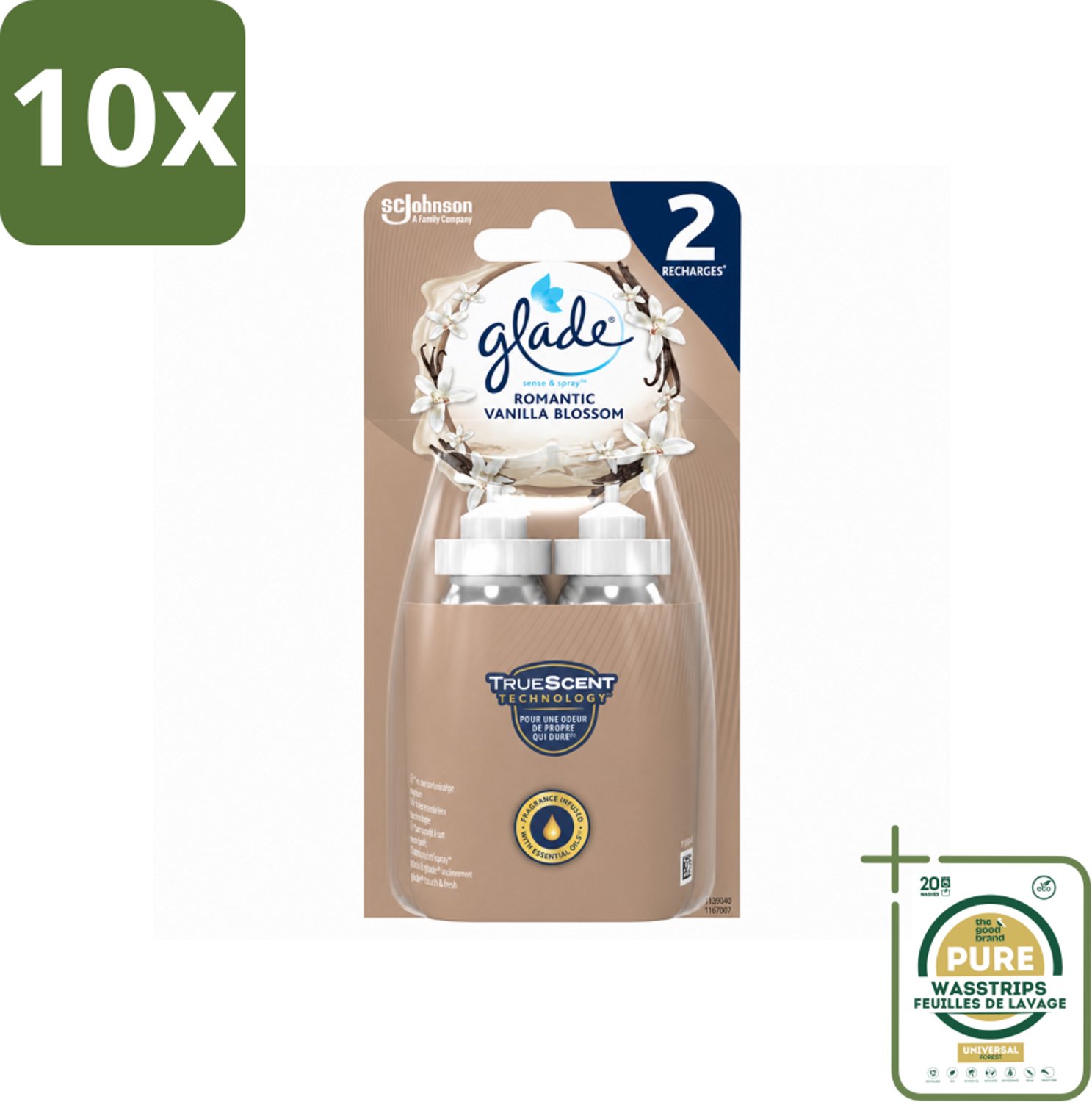 10 x Glade - Sense & Spray - Romantic Vanillebloesem - 2 × 18 ml - Wasstrips - Romantische Geur - Luchtverfrisser - Geurverspreider - Automatische Geur - Essentiële Oliën