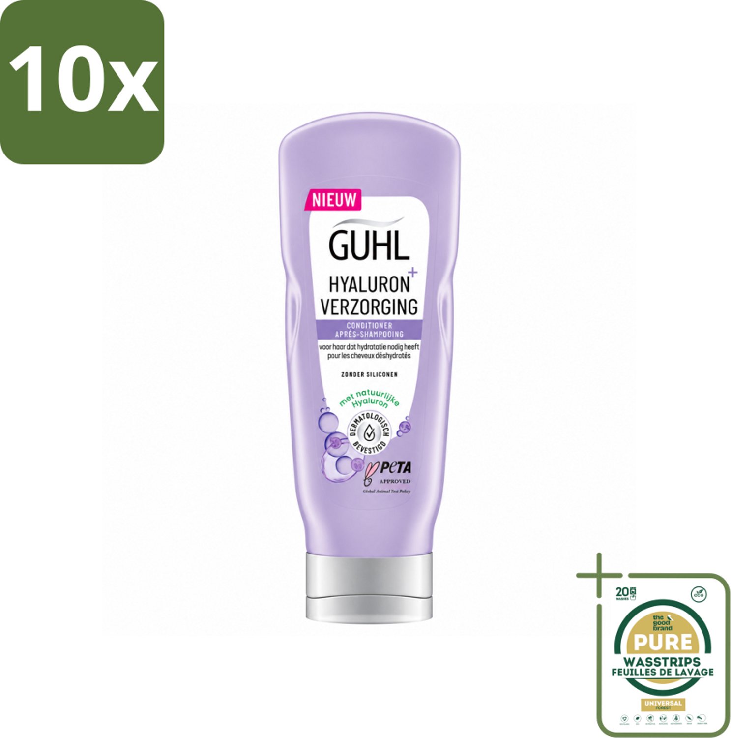 10 x Guhl - Conditioner - Hyaluron+ Verzorging - 200 ml - Wasstrips - Haarverzorging - Hyaluron - Vochtigheid - Droog Haar - Gezond Haar
