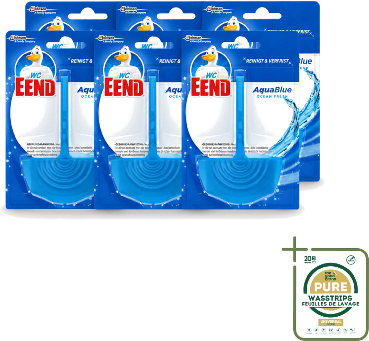 6 x WC Eend - Aqua Blue - Toiletblok - Kleurt Water Blauw & Verfrist - 40 gr - Wasstrips - Toiletblok - Blauw Spoelwater - Toilet Reinigen - Toilet Hygiëne - Toilet Frisheid