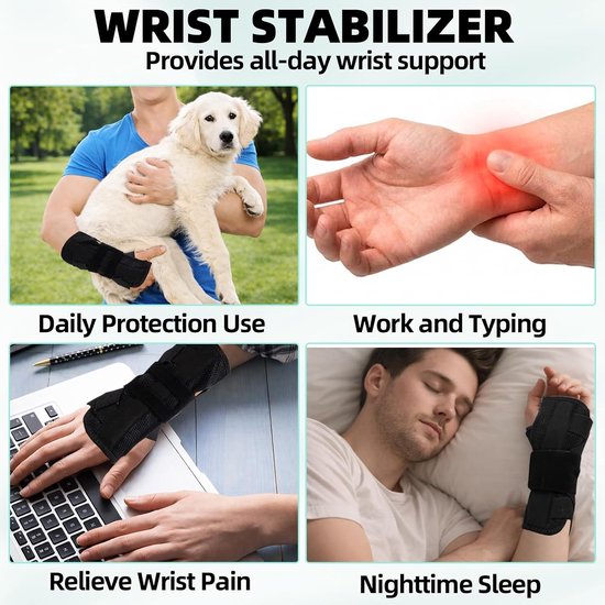 1 stuk carpaal tunnelsyndroom rail met 2 metalen spalken, verstelbare handspalk links, polssteun, polsspalk voor tendinitis, artritis, verstuikingsherstel (links S/M) — afbeelding 4