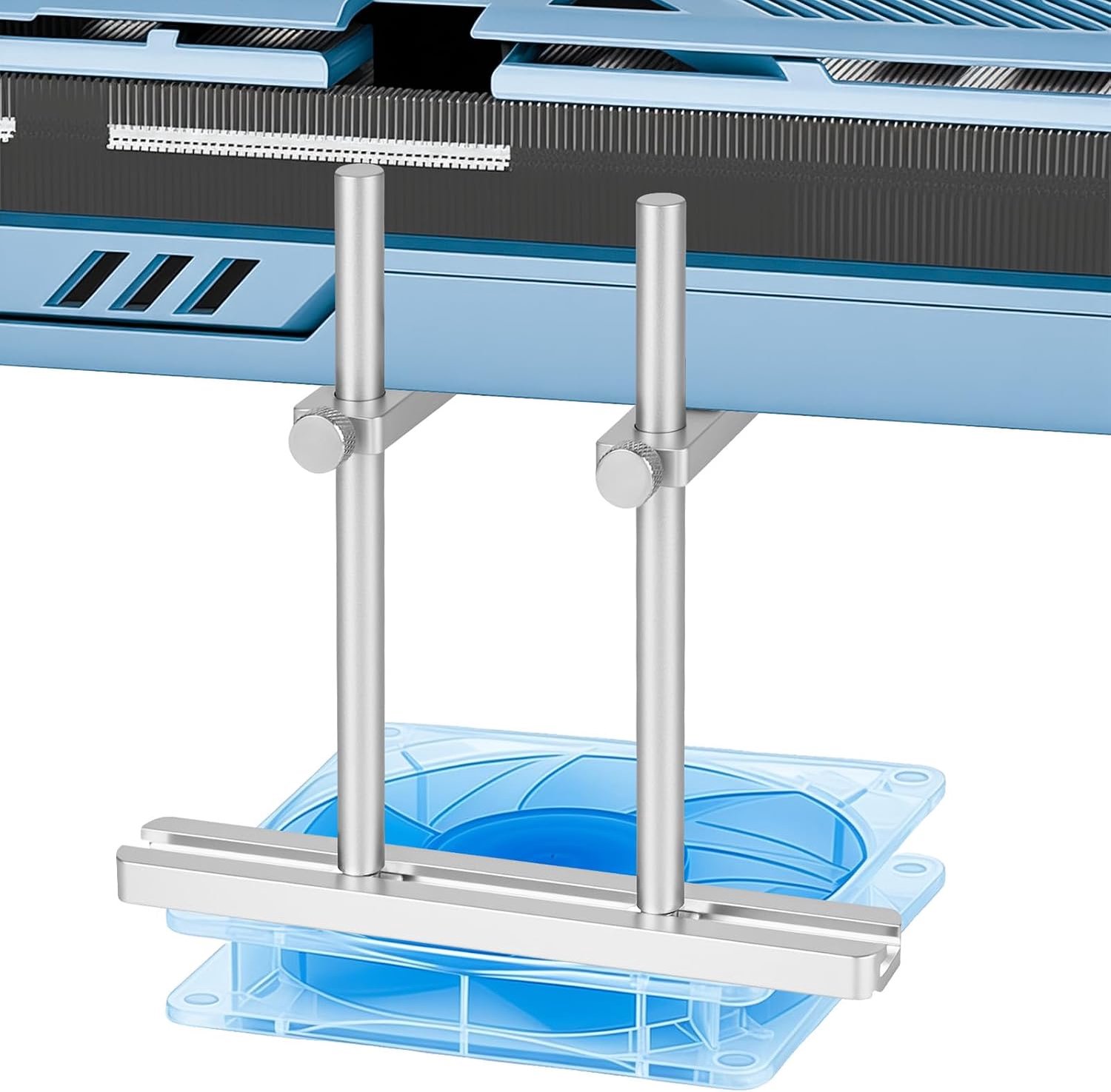 Houder voor grafische kaarten, 35 - 128 mm, in hoogte verstelbare GPU-houder, aluminium grafische kaartbasis, dubbele stang, videokaarthouder, ondersteunt grote GPU (zilver)