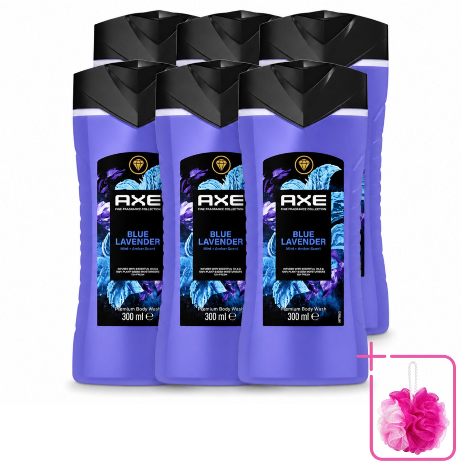 6 x AXE - Douchegel - Blue Lavender - Kalmerend - Premium Geur - 300 ml - Bulkverpakking - Douchegel - Douchemop - Kalmerend