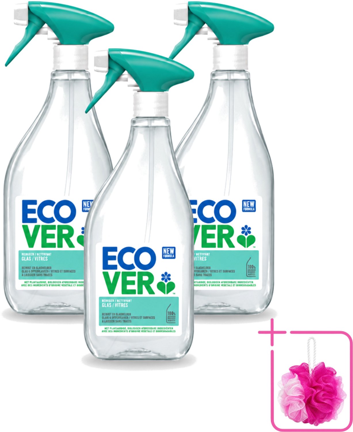 3 x Ecover - Glasreiniger Spray - 500 ml - Bulkverpakking - Glas reinigen - Douchemop - Glas reiniger