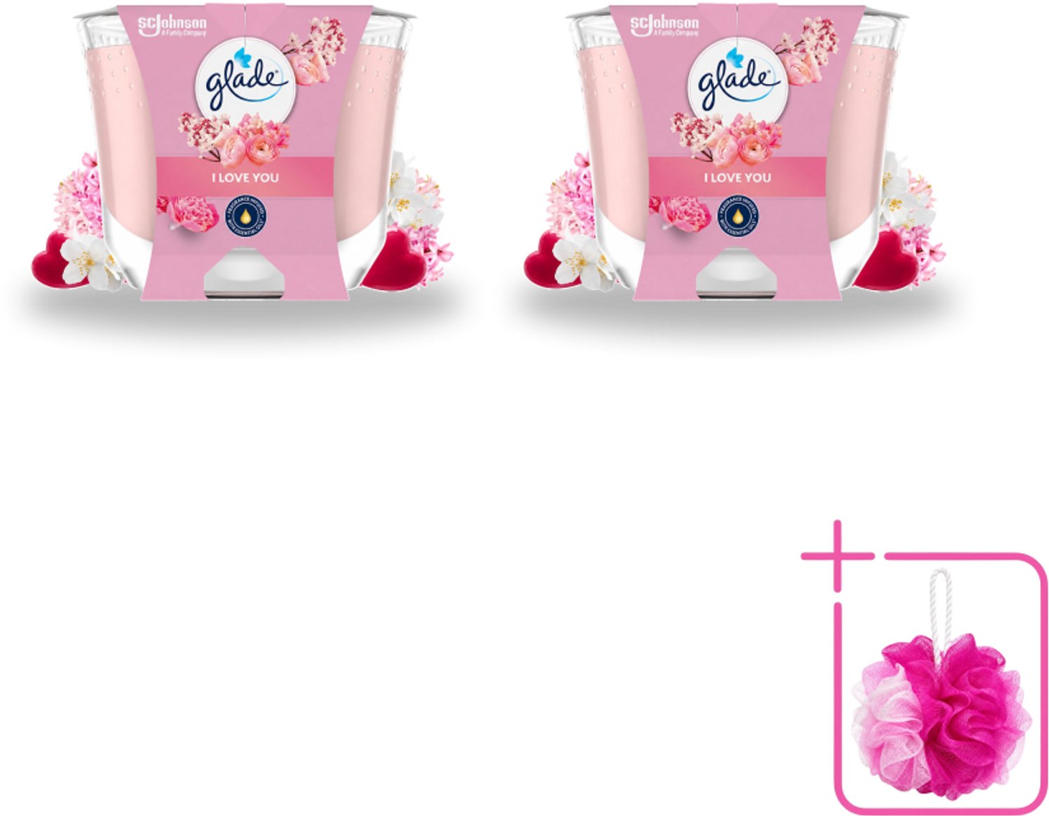 2 x Glade - Geurkaars I Love You - 100% Raapzaadwas - 204 g - Bulkverpakking - Geurkaars - Douchemop - Romantische geur