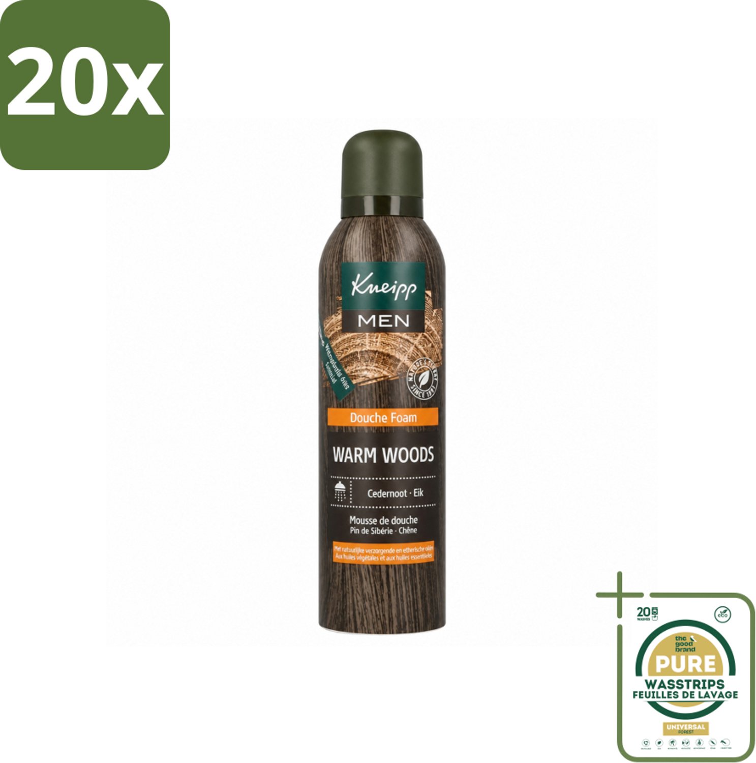 20 x Kneipp - Douche schuim - Men - Warm Woods - Warme houtgeur - 200 ml - Wasstrips - Douche Schuim Voor Mannen - Warme Houtgeur - Natuurlijke Verzorging - Mannelijke Douche - Huid Verzorging