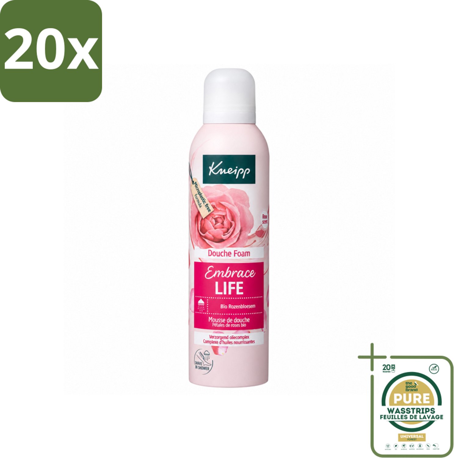 20 x Kneipp - Douche schuim - Embrace Life - Anti‑Aging verzorging - 200 ml - Wasstrips - Douche Schuim - Roze Geur - Huid Verzorging - Anti-aging - Vrouwelijke Geur