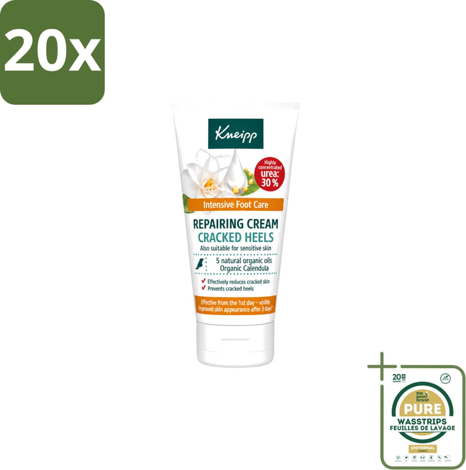 20 x Kneipp - Hielklovencrème - 30 % ureum - Geschikt voor diabetici - 50 ml - Wasstrips - Kneipp Hielklovencrème - Voetcrème - Ureum Crème - Droge Hielen - Kloven Verzorgen