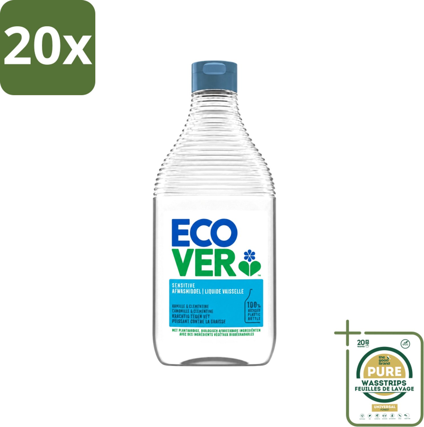 20 x Ecover - Afwasmiddel - Kamille & Clementine - 950 ml - Wasstrips - Afwasmiddel Kamille En Clementine - Plantaardig Afwasmiddel - Biologisch Afbreekbaar - Duurzaam Afwasmiddel - Zacht Voor De Huid