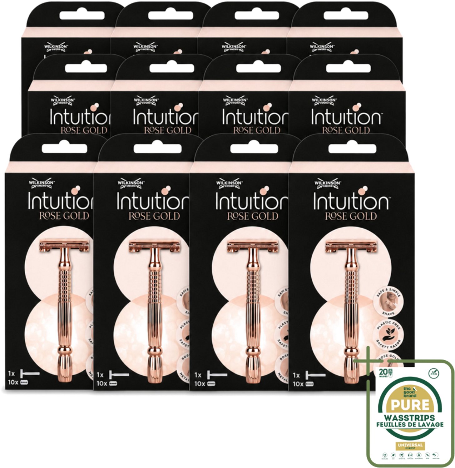 12 x Wilkinson Sword - Scheermes - Intuition Rose Gold - Luxe - 10 mesjes - Wasstrips - Scheermes - Veiligheidsscheermes - Roze Goud - Intuïtieve Scheermes - Comfortabele Scheerbeurt