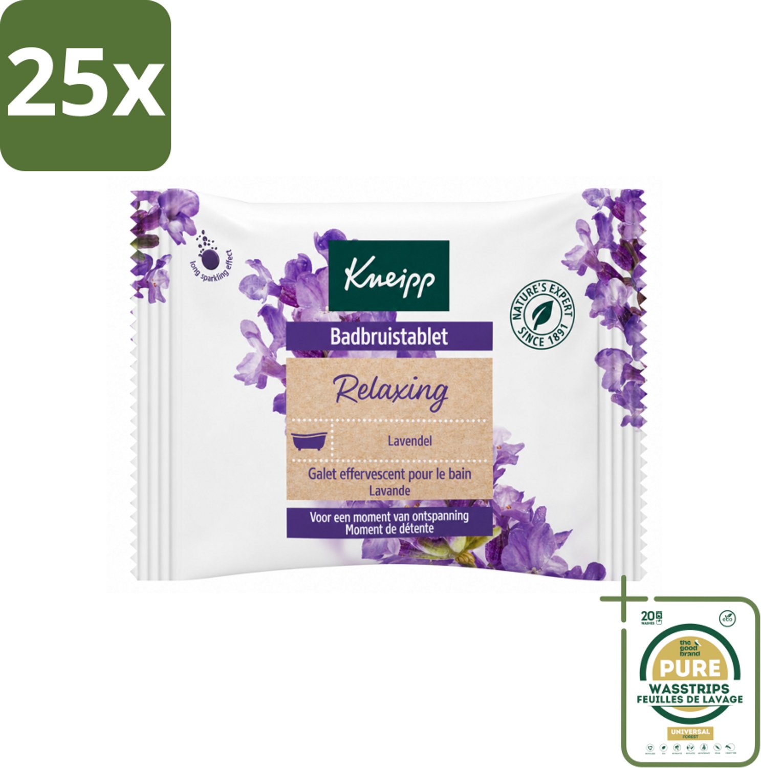 25 x Kneipp - Badbruistablet - Lavendel - Wasstrips - Badbruistablet Lavendel - Ontspanning - Stressvermindering - Rust - Natuurlijke Badproducten