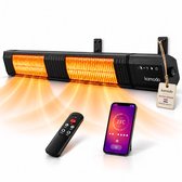 Komodo Terrasverwarmers Flores 3000W - 9 Verschillende Standen - Voor 35m2 - Infrarood Verwarming - Afstandsbediening & App - Oscillatie - LED-display - Zwart