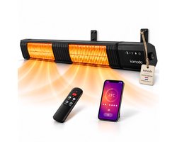 Komodo Terrasverwarmers Flores 3000W - 9 Verschillende Standen - Voor 35m2 - Infrarood Verwarming - Afstandsbediening & App - Oscillatie - LED-display - Zwart