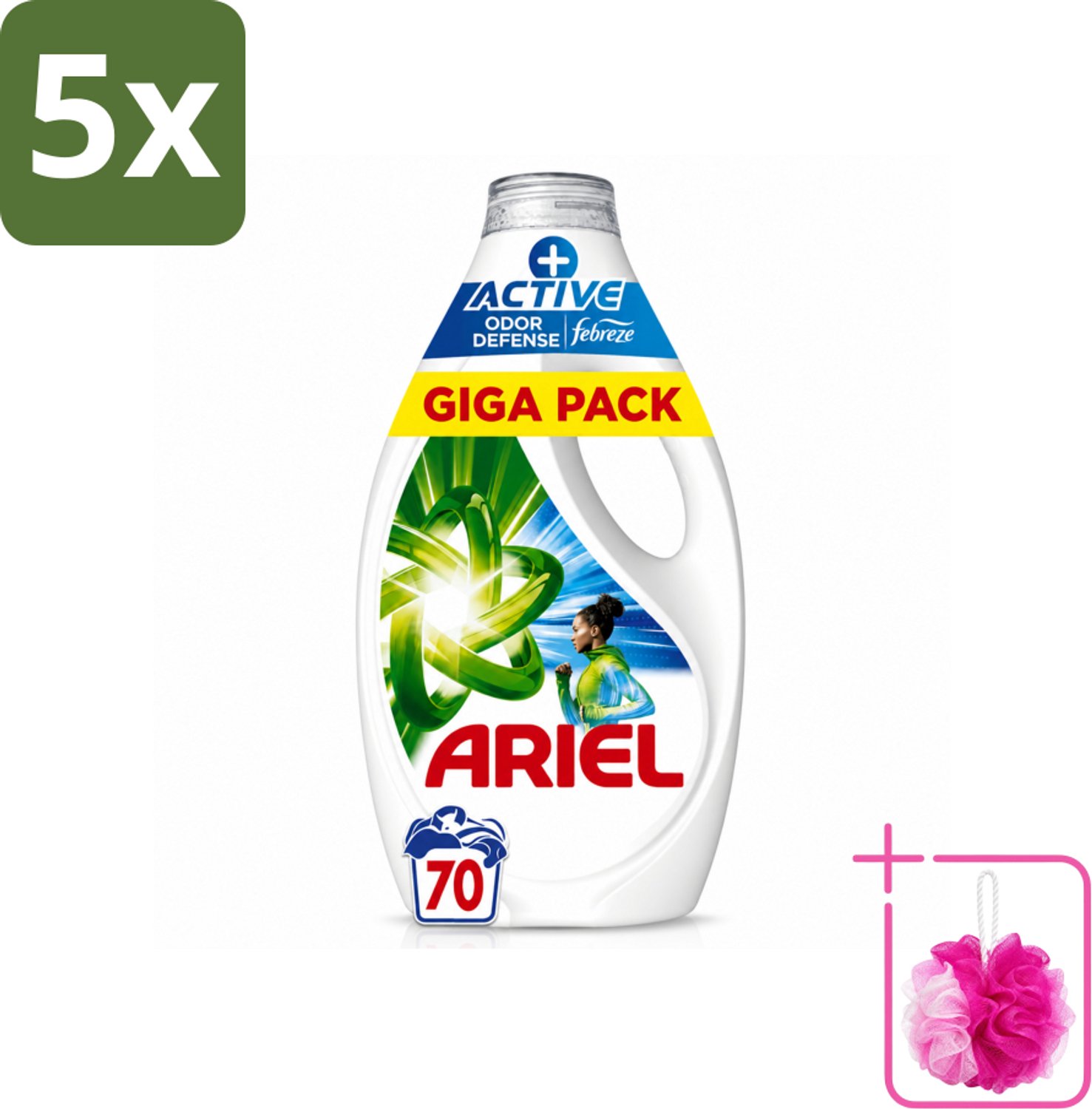 5 x Ariel - Vloeibaar Wasmiddel - +Actieve Odor Defense - 70 Wasbeurten - 3,15 liter - Bulkverpakking - Vloeibaar wasmiddel - Douchemop - Geurbestrijding