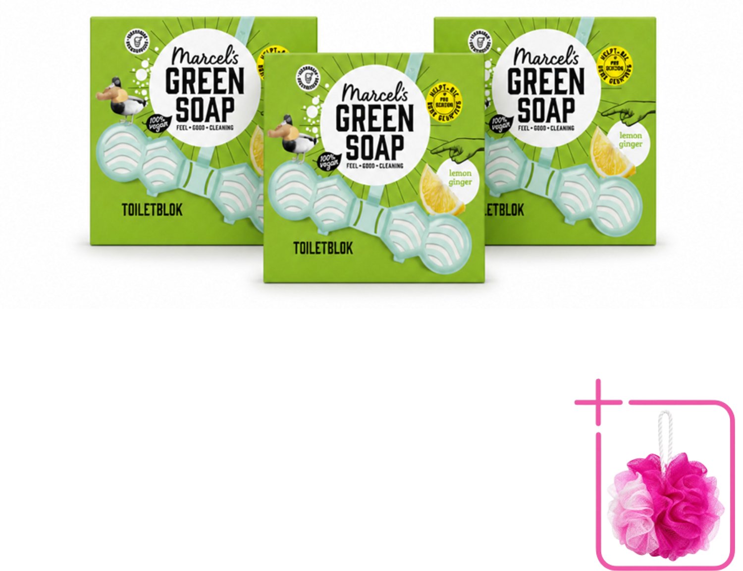 3 x Marcel's Green Soap - Toiletblok - Citroen & Gember - Langdurige werking - 1 Toiletblok - Bulkverpakking - Toiletblok citroen en gember - Douchemop - Natuurlijke toiletgeur