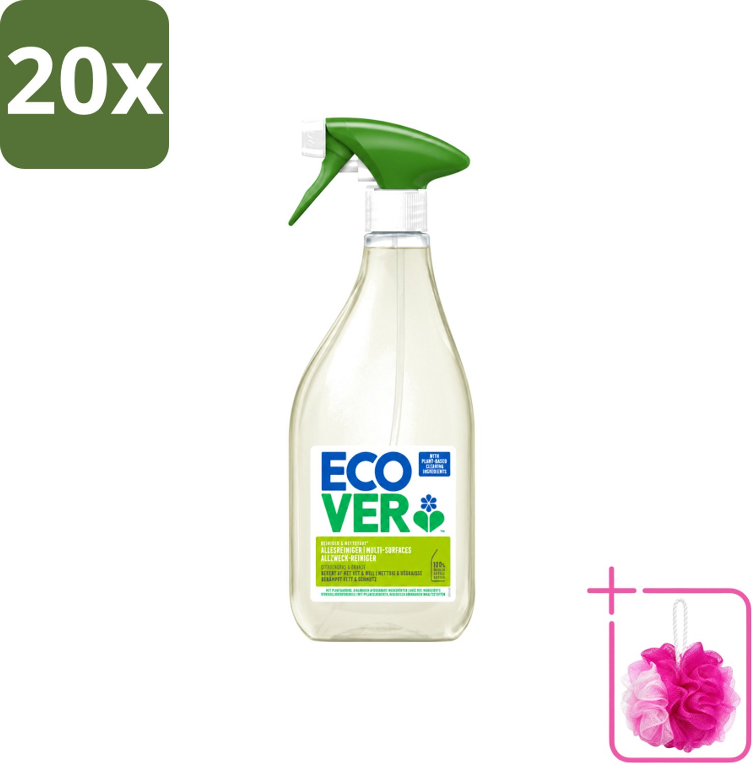 20 x Ecover - Allesreiniger Spray - Citroengras & Sinaasappel - 500 ml - Bulkverpakking - Schoonmaken - Douchemop - Reinigingsmiddel