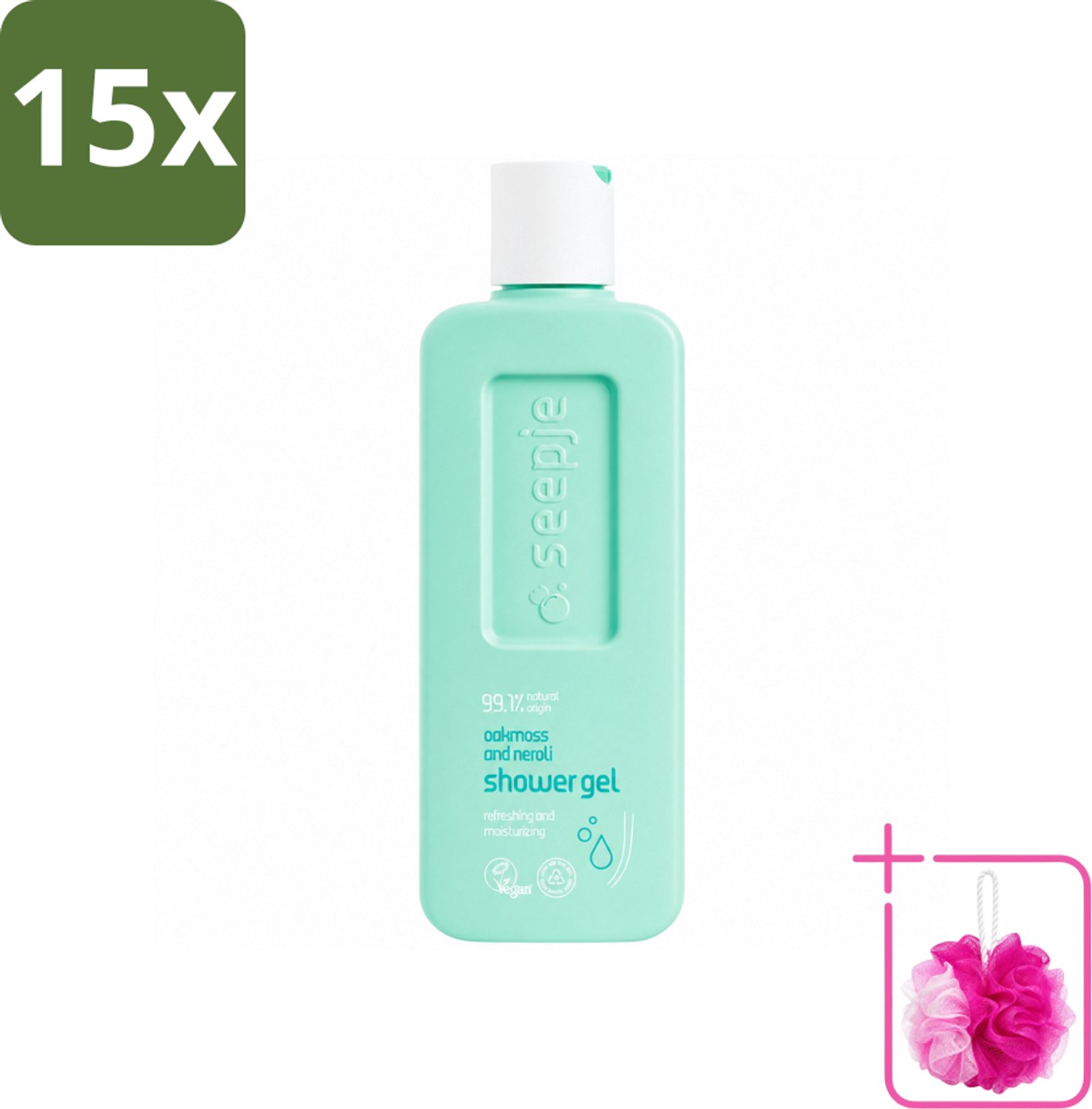 15 x Seepje - Douchegel - Hydraterend & Verfrissend - Eikenmos en Neroli - 300 ml - Bulkverpakking - Douchegel - Douchemop - Natuurlijke douchegel