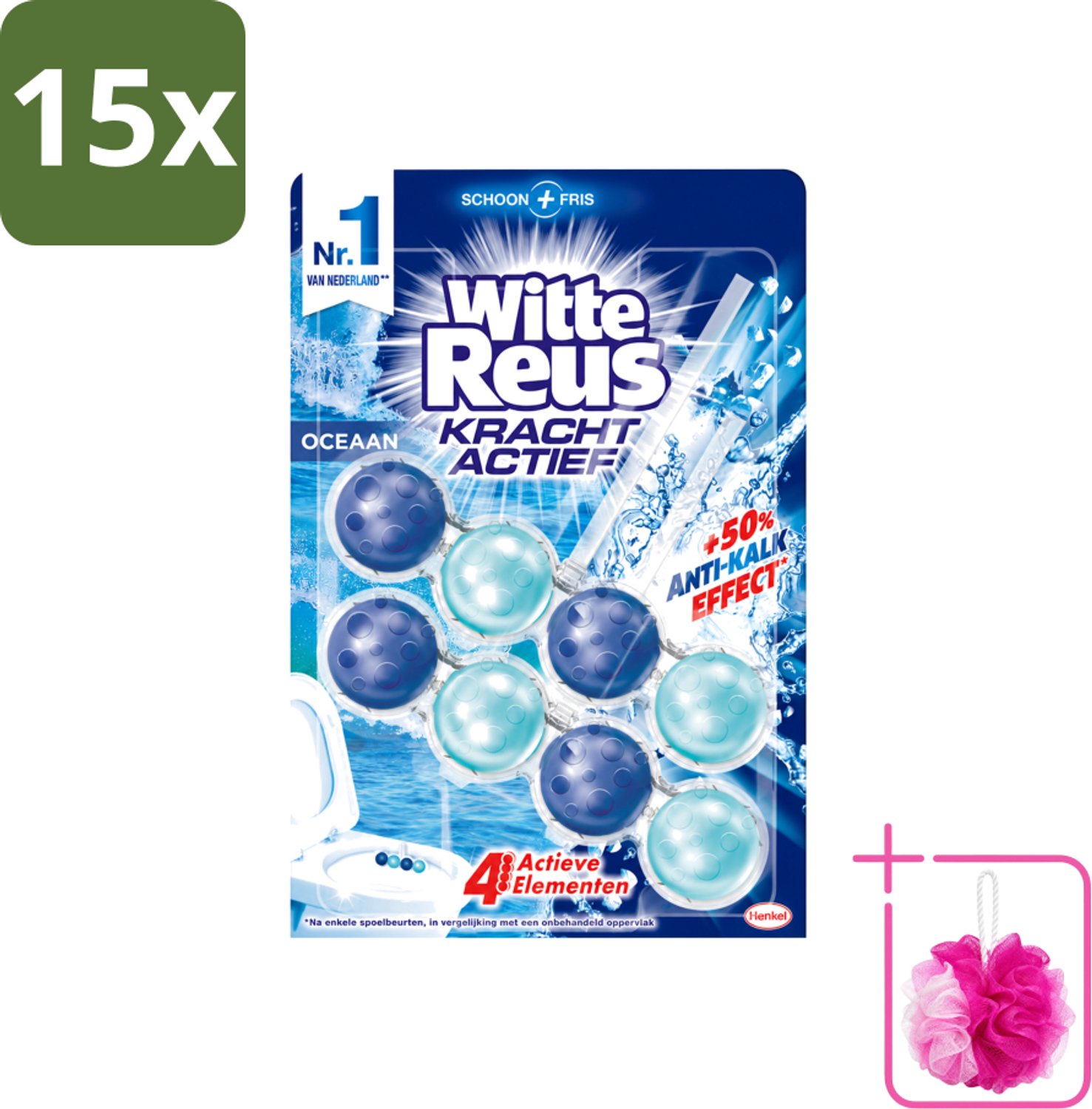 15 x Witte Reus - Kracht Actief WC Blok - Oceaan Boost - 2 Toiletblokken - Bulkverpakking - Toilet reinigen - Douchemop - Frisse geur