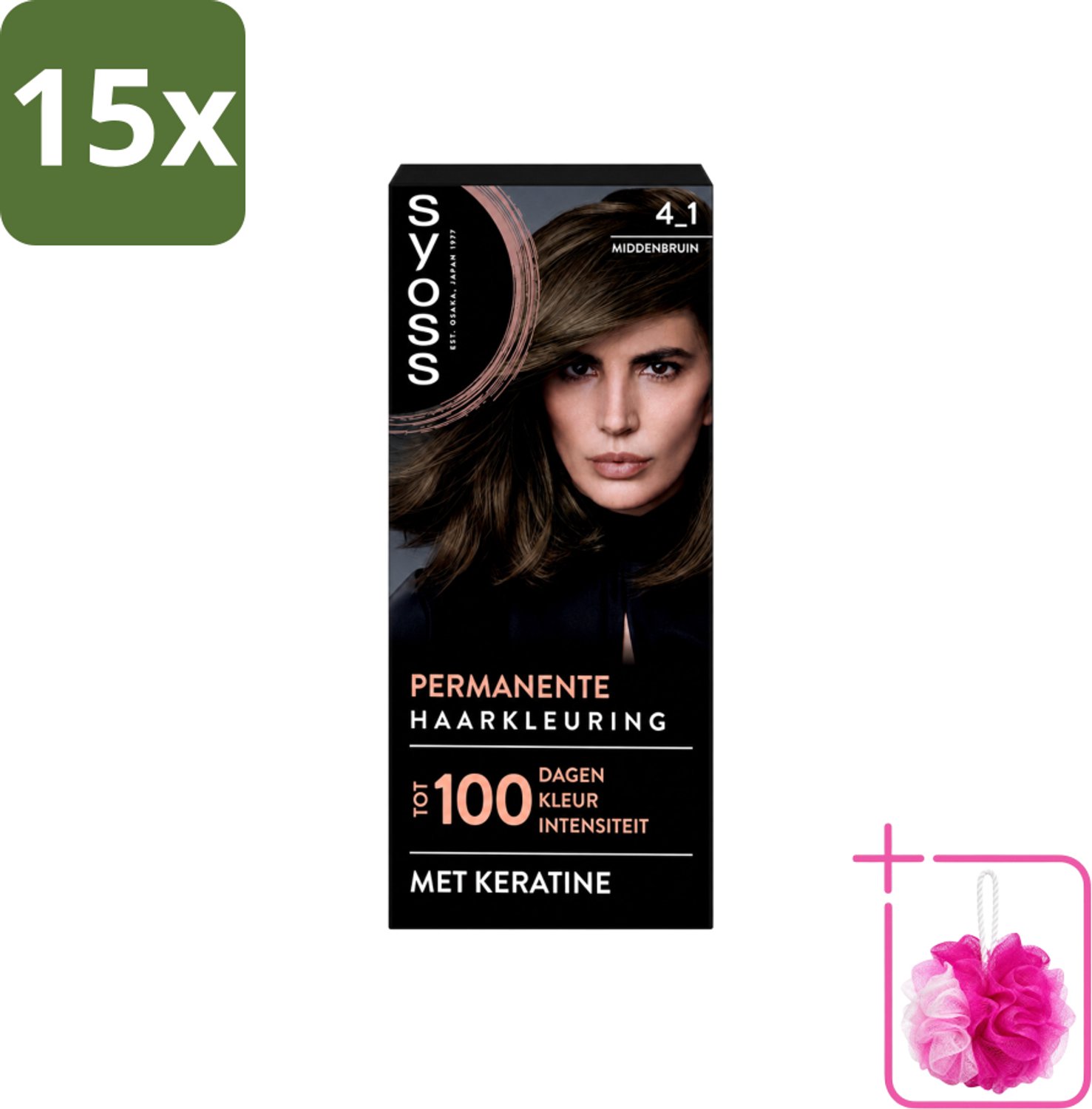 15 x SYOSS - Coloration 4-1 Middenbruin - Haarverf - Grijsdekking - Vermindert Haarbreuk - Bulkverpakking - Haarkleur - Douchemop - Haarkleuring