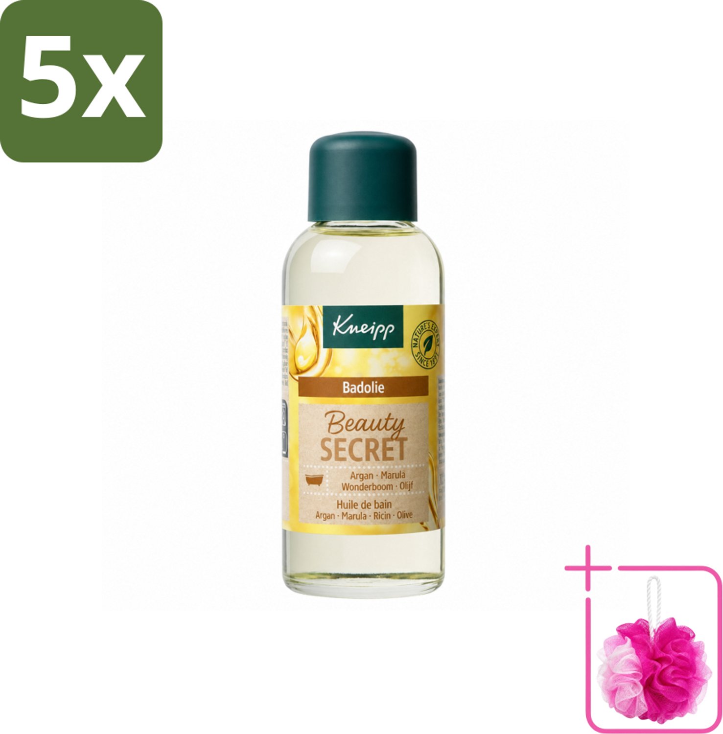 5 x Kneipp - Badolie - Beauty Secret - Voor alle huidtypen - 100 ml - Bulkverpakking - Badolie - Douchemop - Huidverzorging