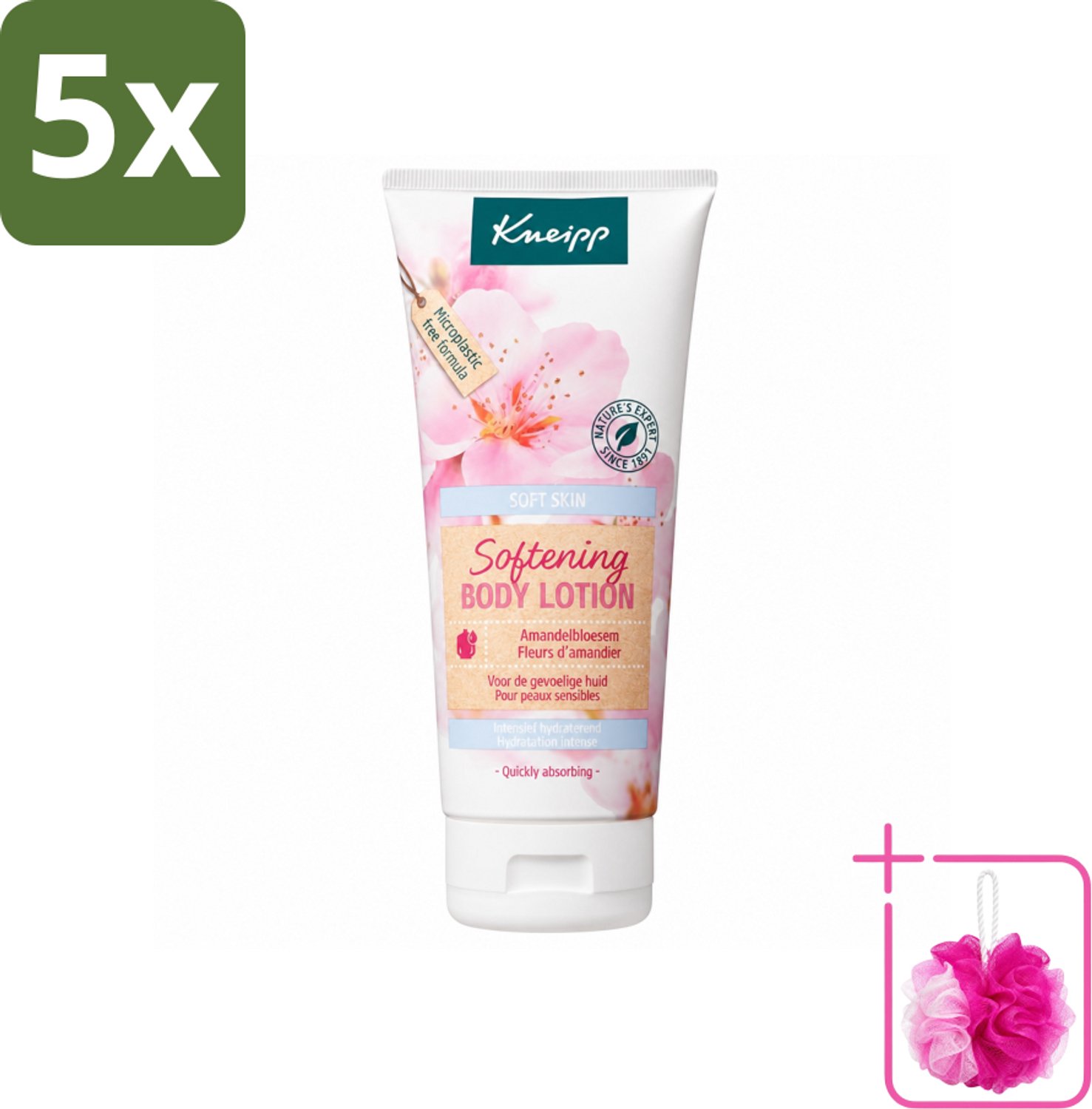 5 x Kneipp - Body lotion - Soft Skin - Amandelbloesem - 200 ml - Bulkverpakking - Gevoelige huid - Douchemop - Amandelolie