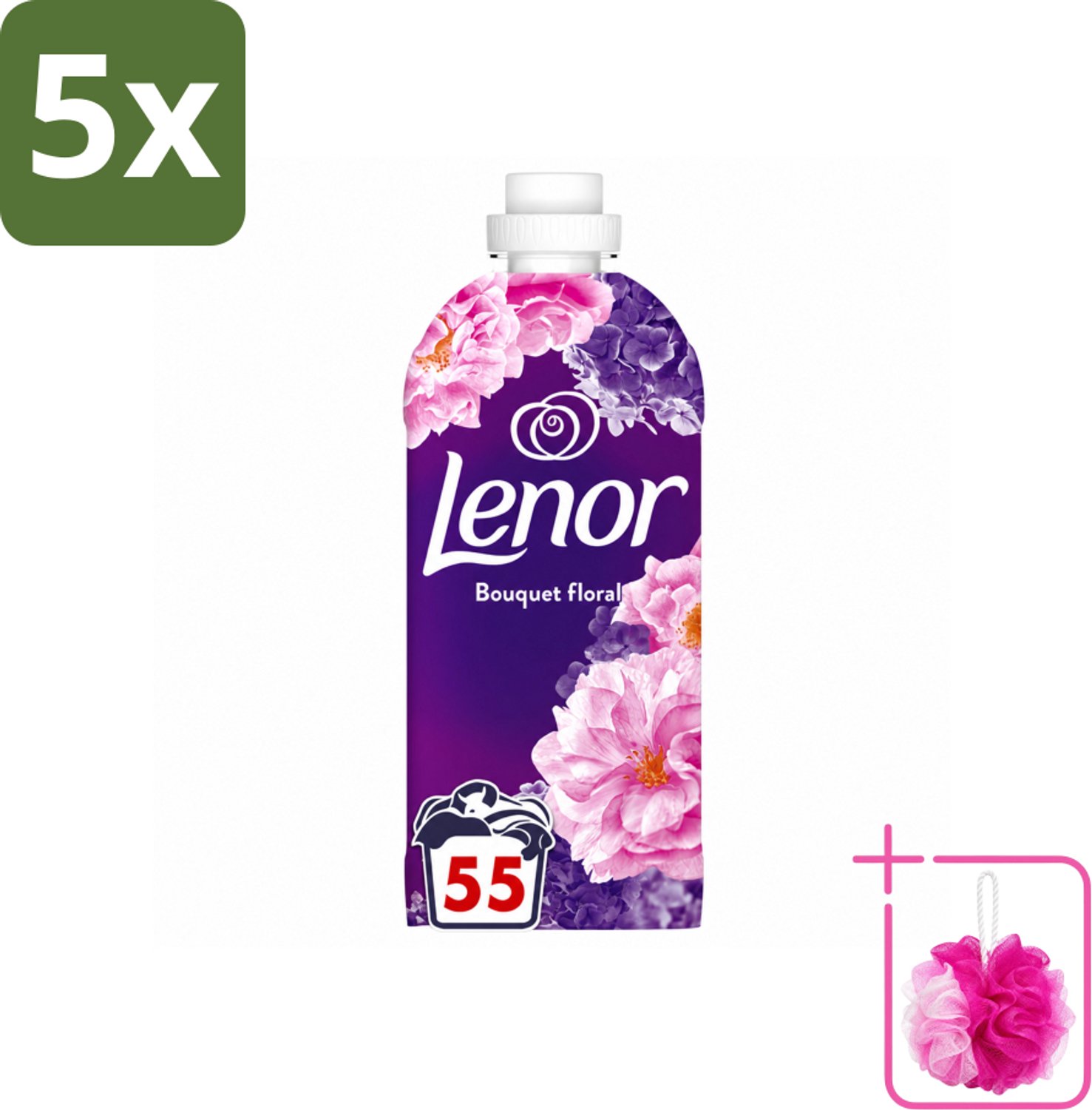 5 x Lenor - Wasverzachter - Bloemenboeket - Fris & Zacht - 55 Wasbeurten - Bulkverpakking - Wasverzachter bloemen - Douchemop - Frisse geur