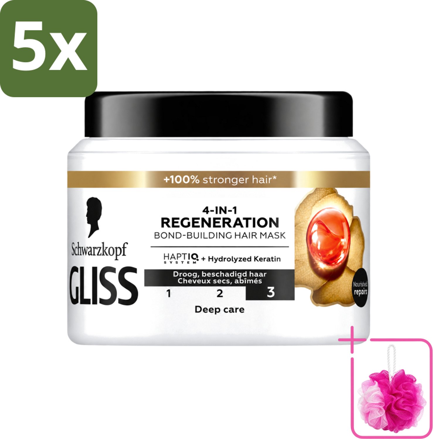 5 x Gliss - Haarmasker - 4in-1 Hair Mask - Voor Diep Herstel - 400 ml - Bulkverpakking - Haarmasker - Douchemop - Haarherstel
