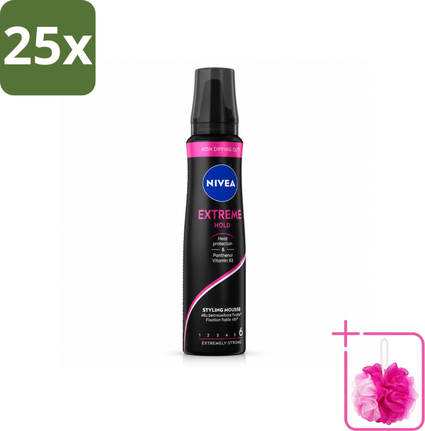 25 x NIVEA - Haarschuim - Extreme Stevigheid - 48 Uur Lang Bescherming - 150 ml - Bulkverpakking - Haarmousse extreme hold - Douchemop - Haarmousse met panthenol