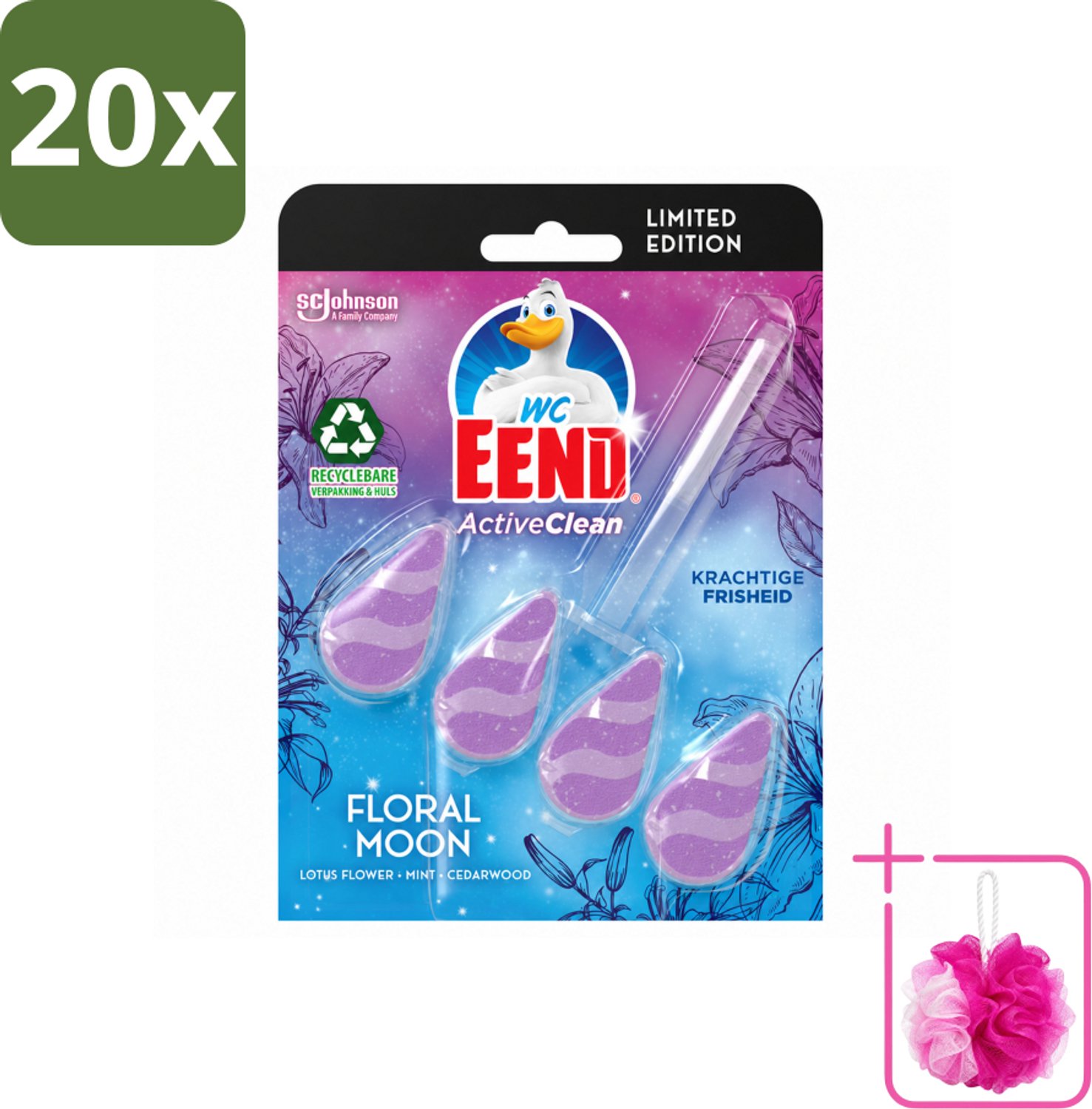 20 x WC Eend - Active Clean Floral Moon - Toiletblok - Lotus, Munt & Cederhout Geur - 38 gr - Bulkverpakking - Toiletblok - Douchemop - Geur