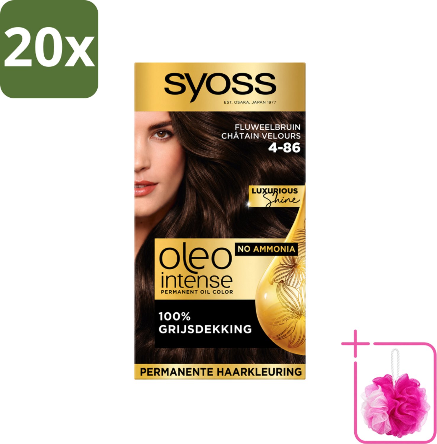 20 x SYOSS - Oleo Intense 4-86 - Haarverf - Permanente Haarkleuring - Fluweelbruin - Langdurige Kleur - Bulkverpakking - Haarkleuring zonder ammoniak - Douchemop - Fluweelbruin