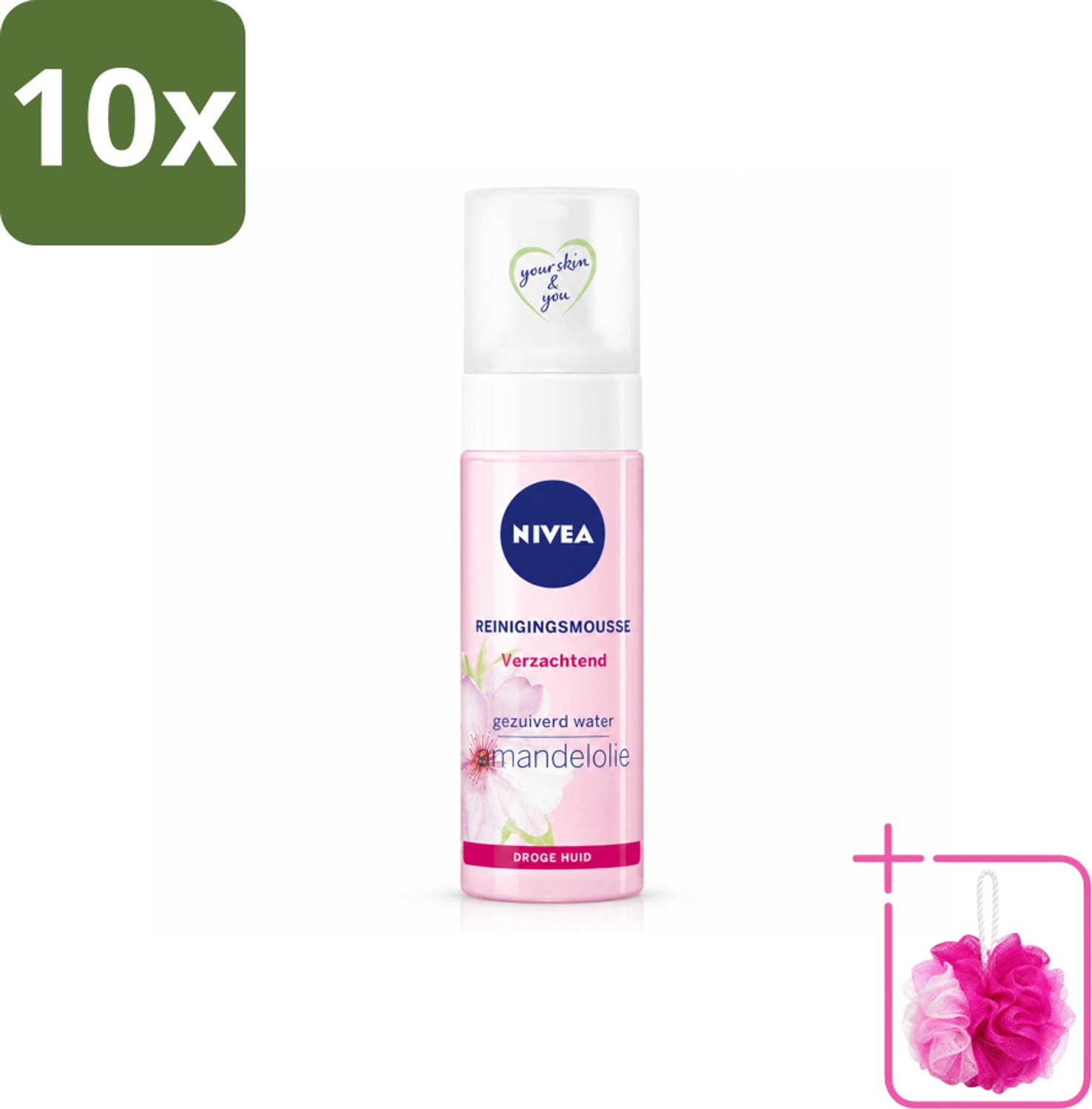 10 x NIVEA - Reinigingsmousse - Essentials Verzachtend - Voor droge & gevoelige huid - Met Amandelolie & Hydramine - 150 ml - Bulkverpakking - Gezichtsreiniger - Douchemop - Droge huid