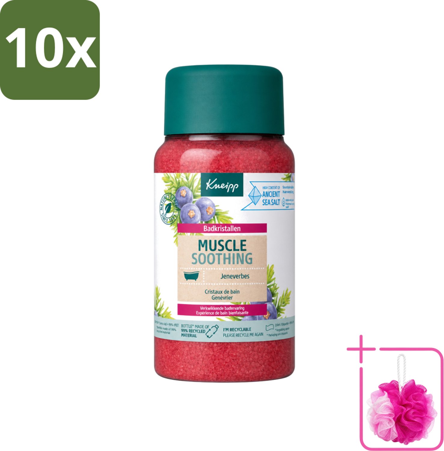 10 x Kneipp - Badzout - Muscle Soothing - Jeneverbes - Weldaad voor spieren - 600 g - Bulkverpakking - Badzout - Douchemop - Spierverzorging