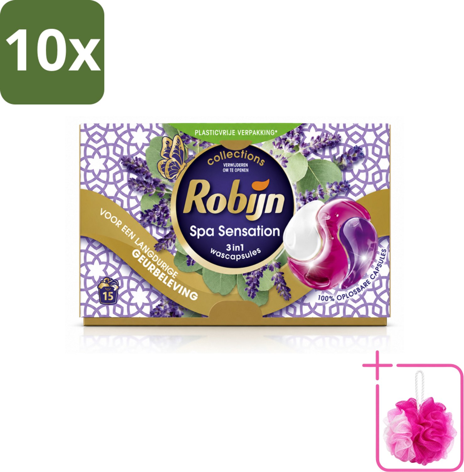 10 x Robijn - 3-in-1 Spa Sensation - Wascapsules - 15 Wasbeurten - Bulkverpakking - Wascapsules - Douchemop - Wasmiddel