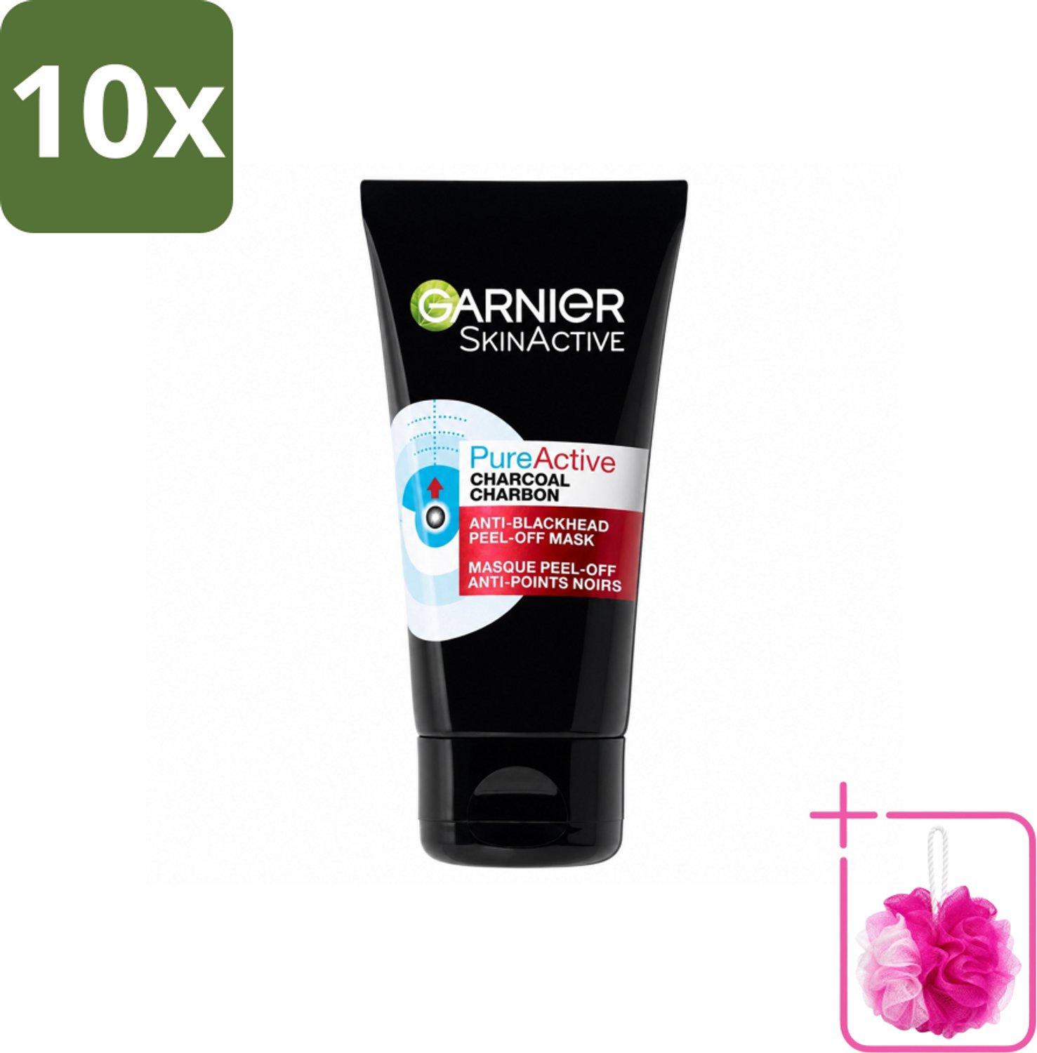 10 x Garnier - Pure Active - Peel-Off Masker - Charcoal - 50 ml - Bulkverpakking - Huid reinigen - Douchemop - Houtskool masker