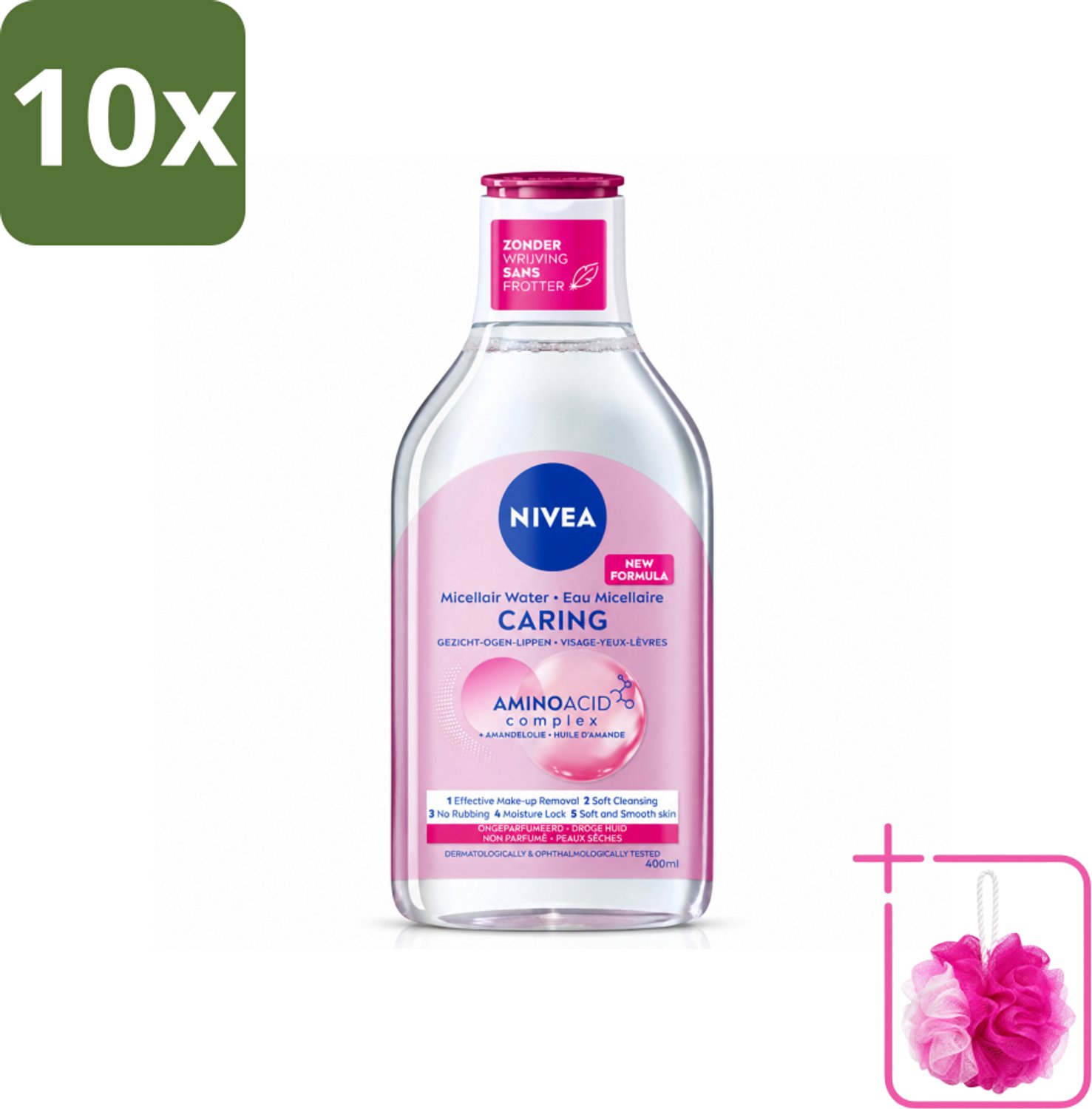 10 x NIVEA - Micellair Water - Essentials Verzachtend & Verzorgend - Voor droge huid - Met Amandelolie & Aminozuren - 400 ml - Bulkverpakking - Micellair water - Douchemop - Droge huid