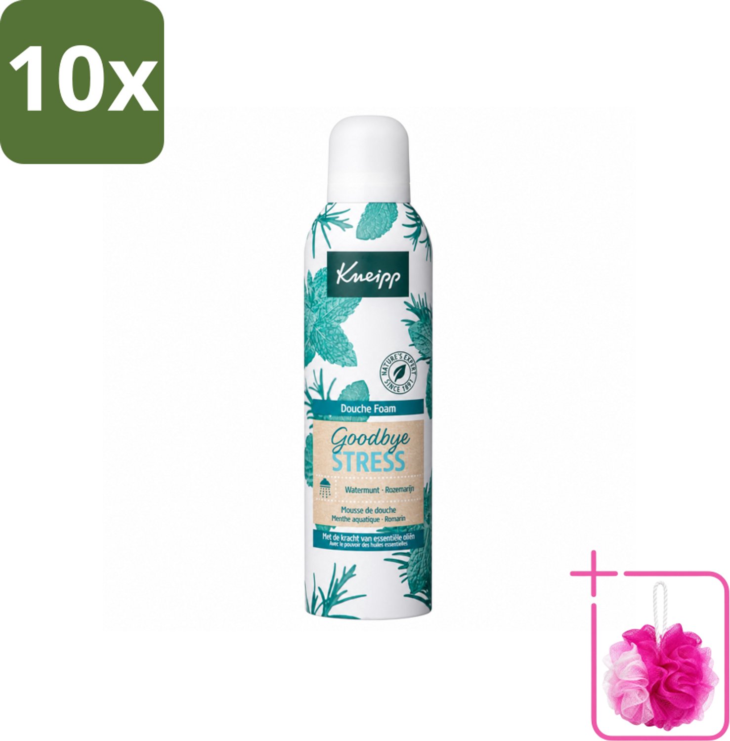 10 x Kneipp - Douche schuim - Goodbye Stress - Watermunt & Rozemarijn - 200 ml - Bulkverpakking - Douche foam - Douchemop - Stress verlichten