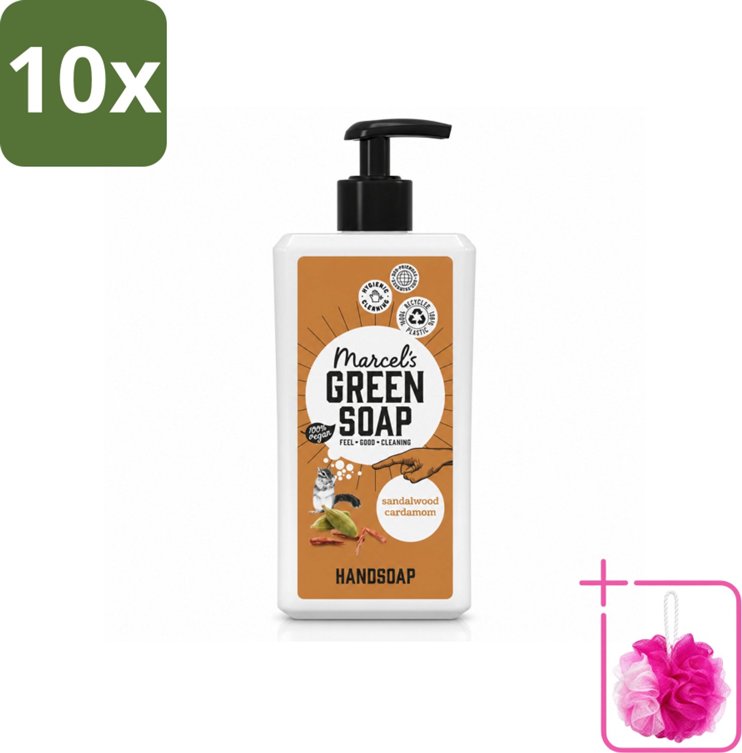 10 x Marcel's Green Soap - Handzeep - Sandelhout & Kardemom - Voor dagelijks gebruik - 500 ml - Bulkverpakking - Handzeep - Douchemop - Natuurlijke handzeep