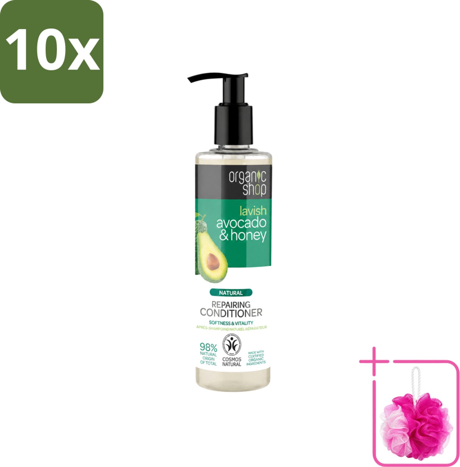 10 x Organic Shop - Natural Repairing Conditioner - Avocado & Honey - 280 ml - Bulkverpakking - Herstel haar - Douchemop - Natuurlijke conditioner