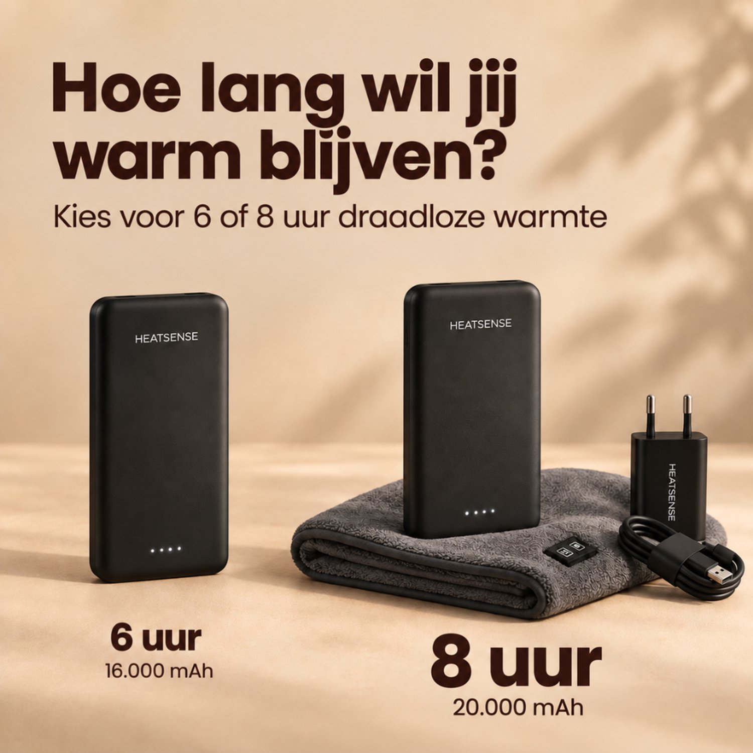 HeatSense® Stoelverwarming XL - Elektrische deken - Draadloos Warmtedeken - Inclusief 16.000 mAh Powerbank en Snellader - Stoelverwarmer - Stoof Warmtegevoel - Antraciet – foto 8