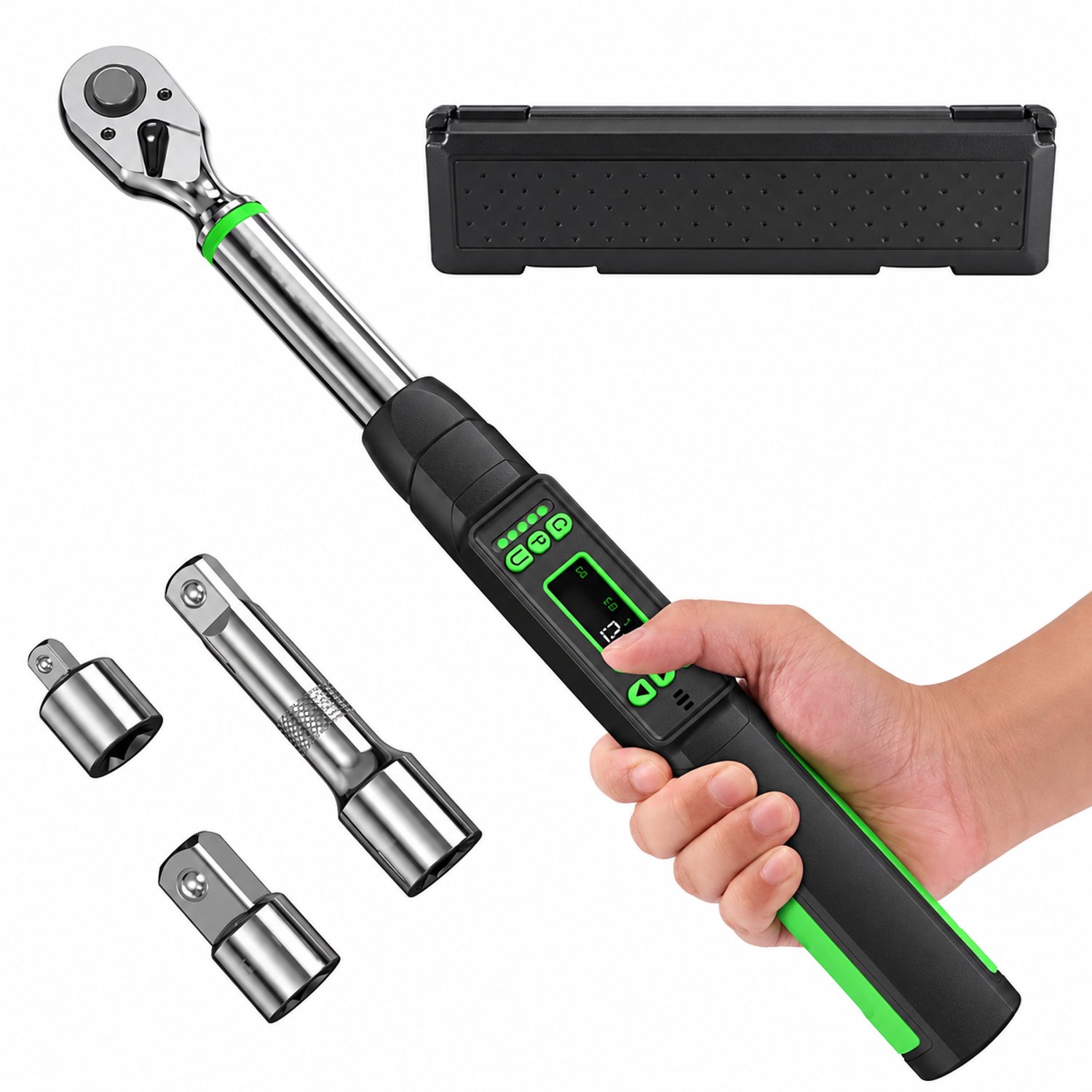 Nyoz digitale momentsleutel - Dopsleutel - Torque wrench - 3/8 inch - 0-220 Nm - ± 2% nauwkeurig - LCD-display - 72-tands ratel