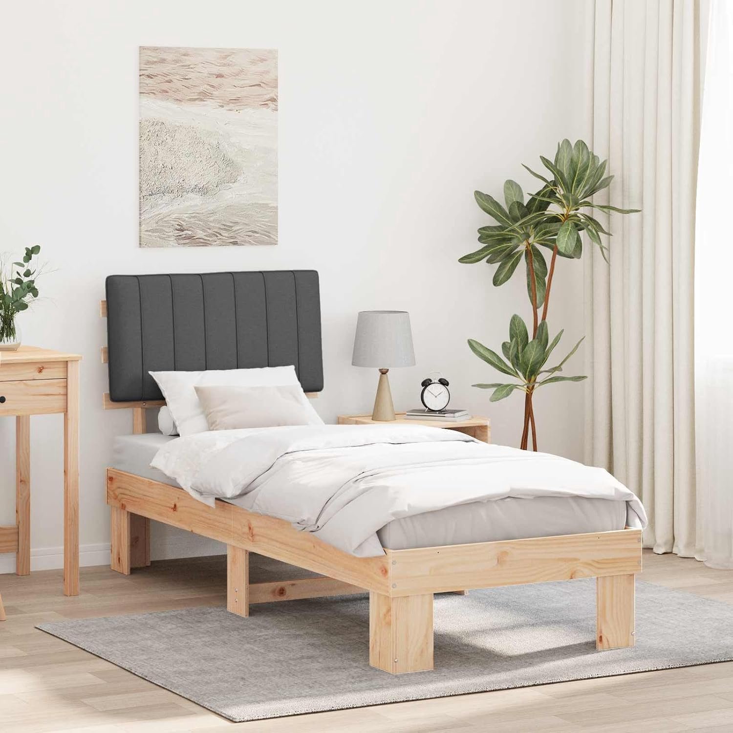 Grenenhout gestoffeerd hoofdbord modern bedframe 80 x 200 cm