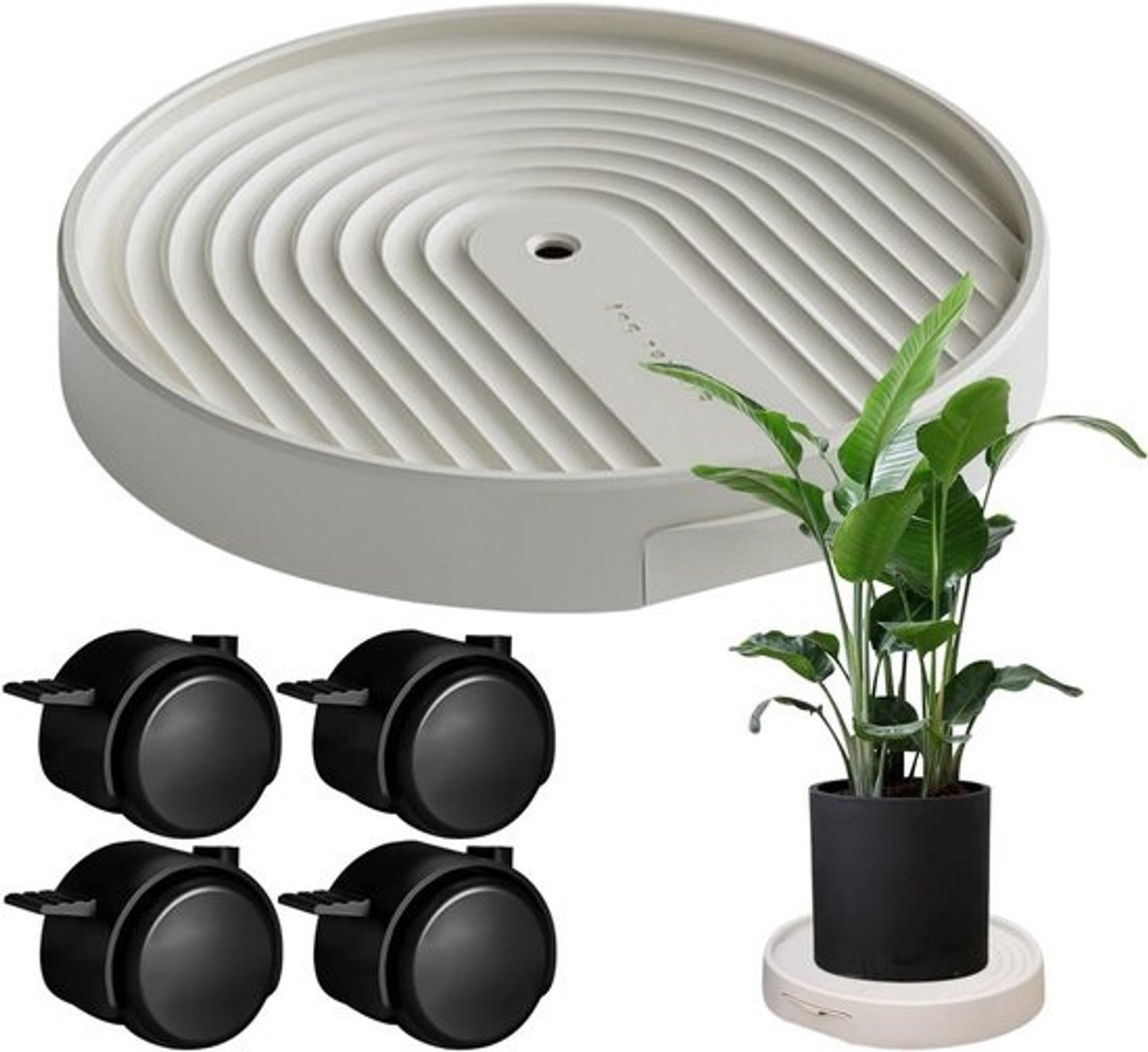 Plantenroller - Onderstel voor bloempot - Planten eenvoudig verplaatsen - Stille wielen - 26 cm diameter - Wit