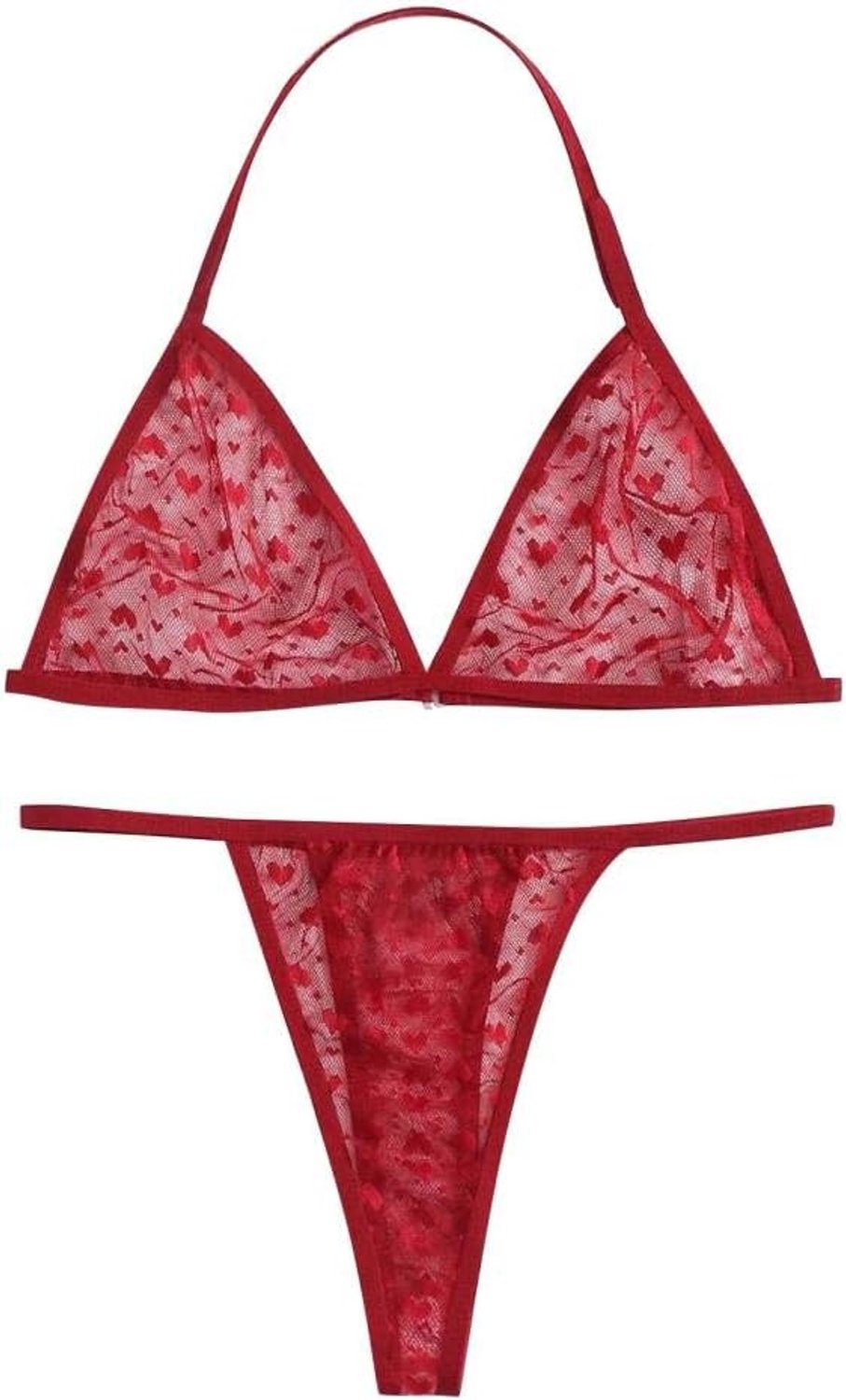 Dames 2 ST Transparante Sexy Lingerie Kanten Beha String Sexy Dunne Vrouw Pyjama set-red_xxl