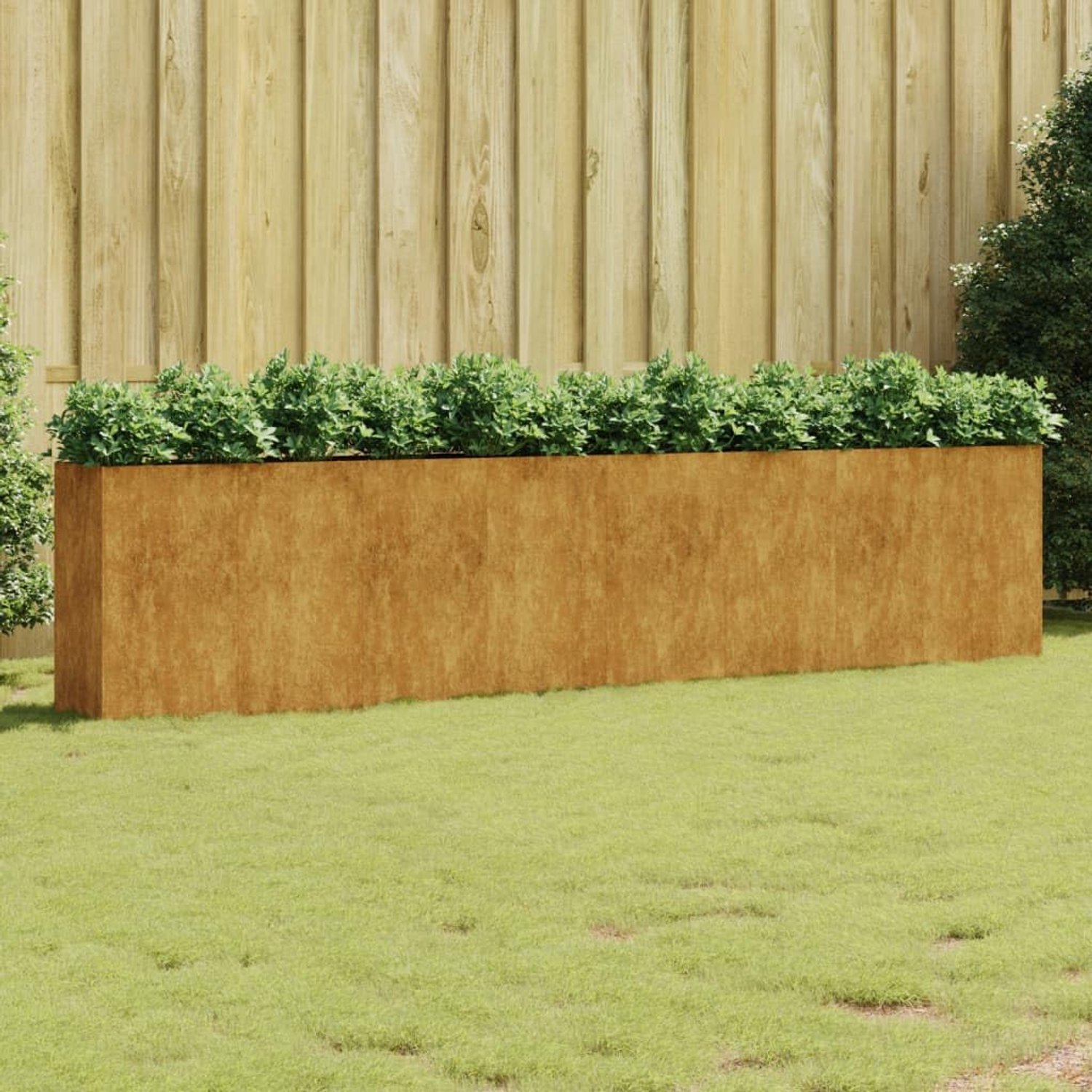 Bed, pot voor planten, grote buitenbloempot, outdoor, bloembak, plantenbak, bloempot, geschikt voor kantoor, tuin, restaurant, café, 360 x 40 x 80 cm, cortenstaal