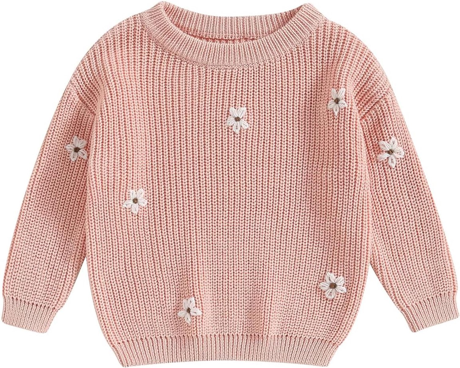 Trui voor kleine kinderen, baby, meisjes, lange mouwen, bloemenborduurwerk, gebreide trui, sweatshirt, warm, herfst, winter, gebreid, outwear, 1-5 jaar