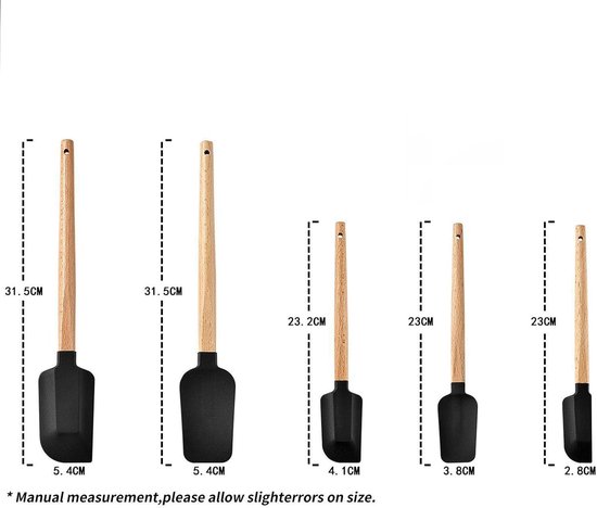 5 Piece Silicone Spatula Set with Wooden Handle, Heat Resistant 230°C, Non-Stick Dough Scraper for Baking Mixing Cooking Cake Dough Frying Kitchen Utensils (White) — afbeelding 5