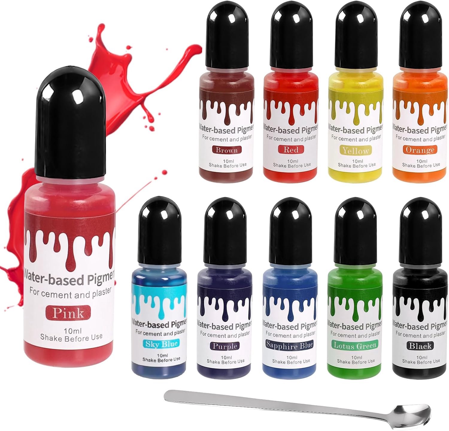 Pigment op waterbasis, 10 kleuren kleurpigmenten voor gietpoeder, geconcentreerde vloeibare verfset voor beton, gips, gips voor gieten en hars gieten, elk 10 ml