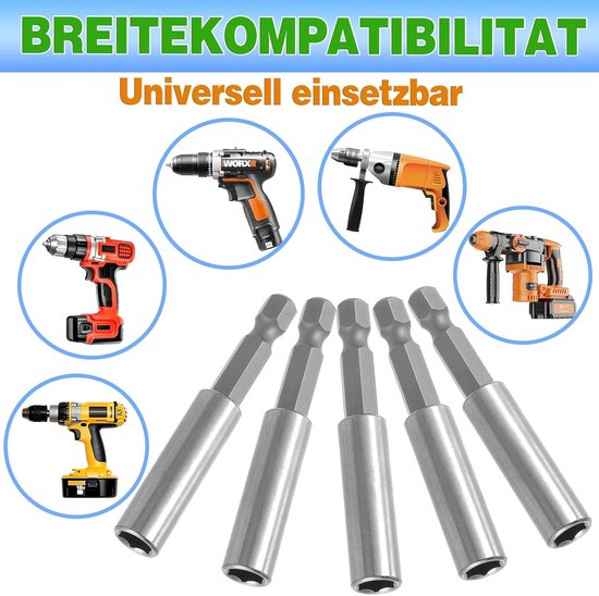 5 stuks magnetische boorverlenging, bithouder 60 mm, van roestvrij staal, 1/4 inch voor elektrische slagboormachine — afbeelding 5
