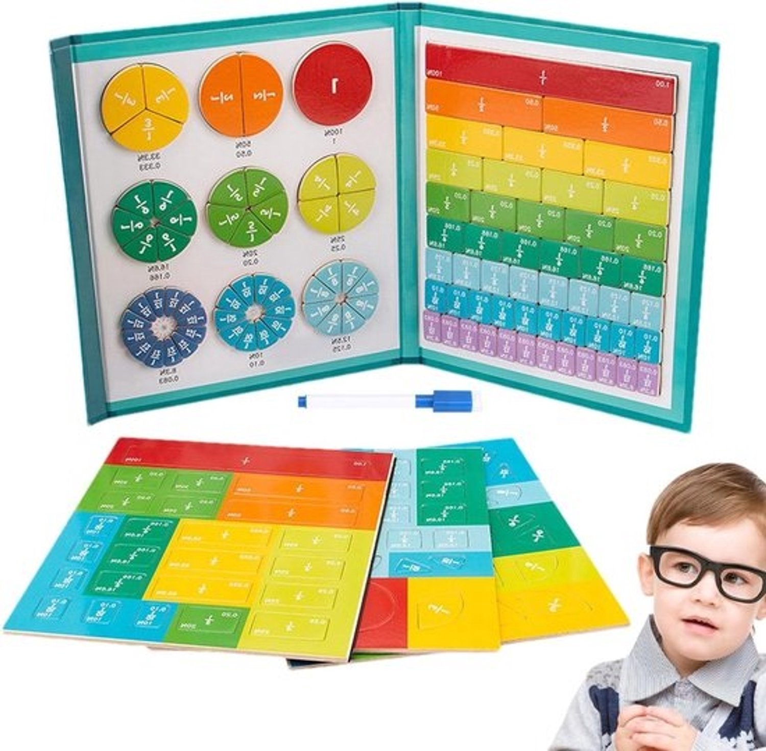 Magneetboek over breuken - Breukenpuzzel - Wiskunde leren - Leren door doen - 22 x 18 cm - Multicolor